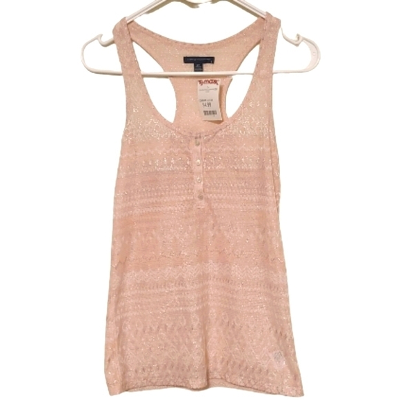 American Eagle Sheer Pink Aztec Print Tank Top with 4 Buttons NWT - Picture 1 of 4